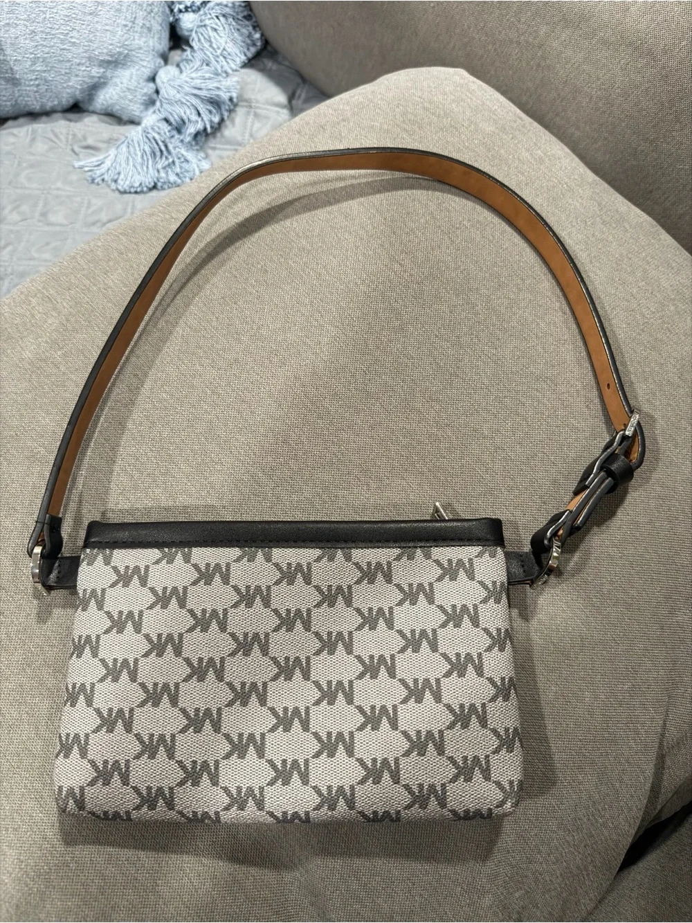 Michael Kors Gray and Black Mini Monogram Shoulder Bag
